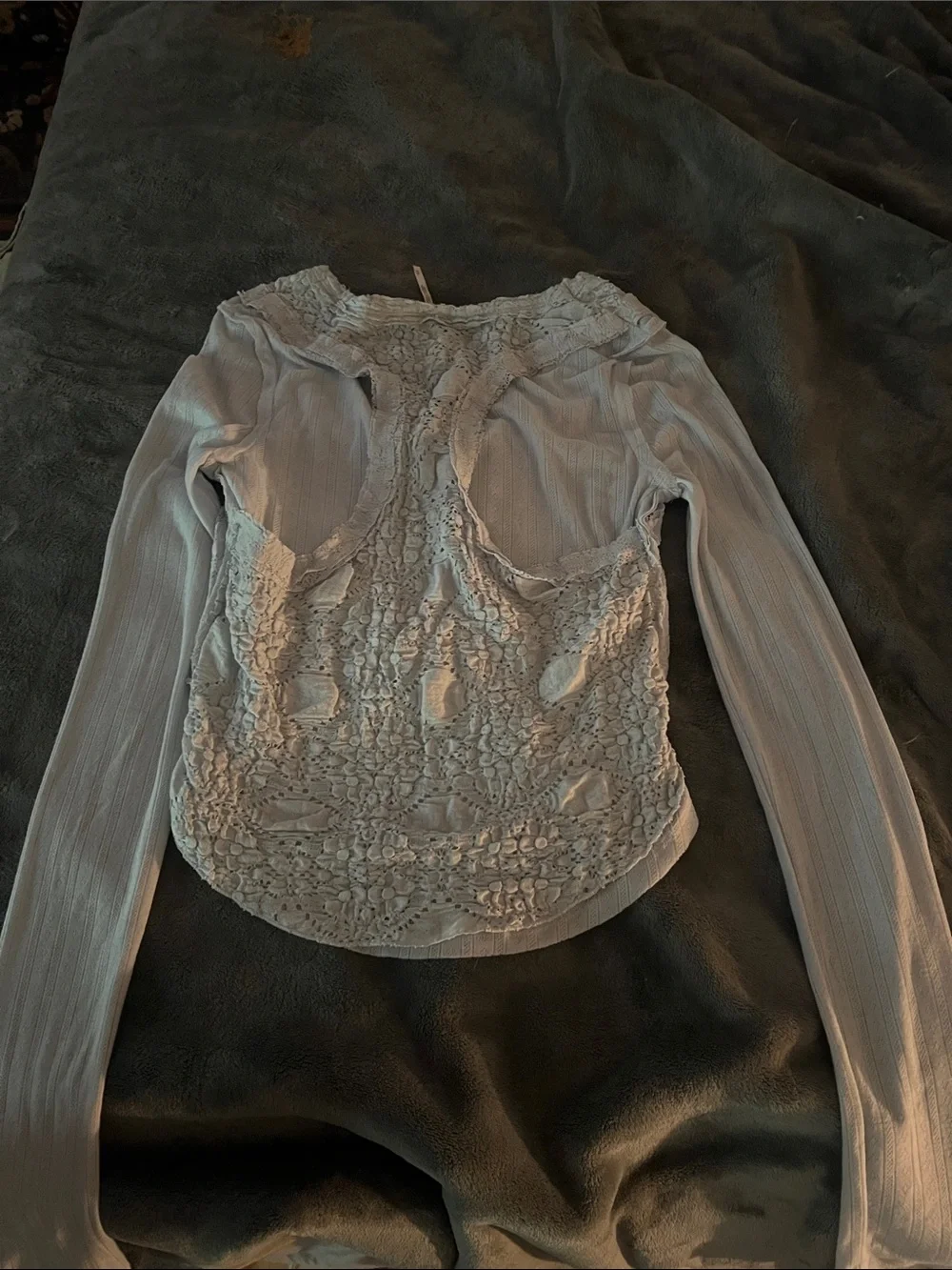 Free People Pale Blue Lace-Front Long Sleeve Top